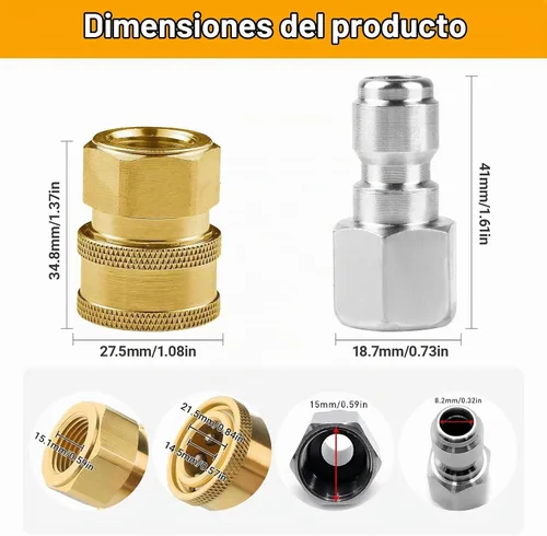 Vista 3 de Juego de 8 adaptadores NPT de acero inoxidable macho y hembra de 3/8 pulgadas, accesorios de conexión rápida (banda de rodadura interna), 5000 PSI
