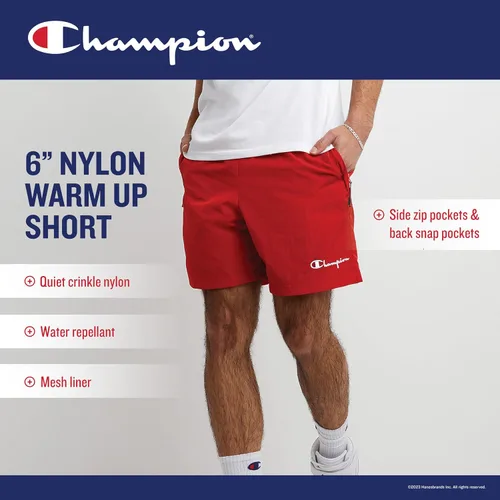 Vista 5 de Champion Pantalones cortos de calentamiento para hombre, pantalones cortos de nailon para hombre, pantalones cortos de gimnasio para hombres