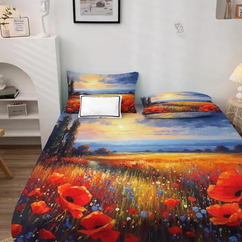 Vista 3 de Juego de sábanas de tamaño individual – Juego de sábanas y fundas de almohada de amapolas rojas, microfibra suave, bolsillo profundo y sin arrugas