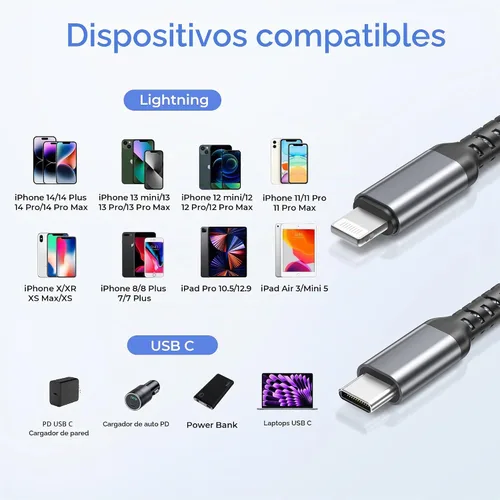 Vista 7 de Basesailor Cable de carga corto de 1 pie para iPhone 14 13 con adaptador Gris