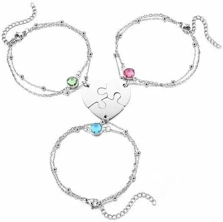 Vista 2 de PESOENTH Pulseras de mejor amiga para niñas de 234 a juego, pulseras de rompecabezas de corazón, amistad, mejor amiga, cumpleaños, regalos