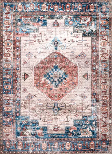 Vista 5 de nuLOOM Eliza - Alfombra ultrafina de medallón tradicional lavable a máquina, 4 x 6 pies, multicolor