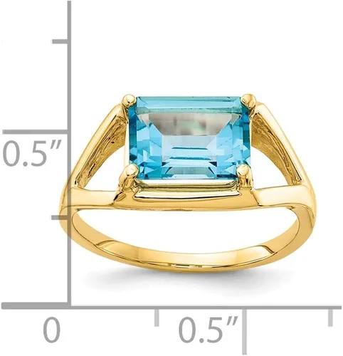 Vista 3 de Anillo de compromiso de oro amarillo macizo de 14 quilates, 0.354 x 0.276in, talla esmeralda, topacio azul