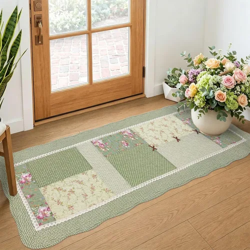 Vista 3 de USTIDE Alfombra rústica de algodón con diseño floral, de retazos, acolchada, lavable, para dormitorio, sala de estar, decoración del hogar, 2 x 4