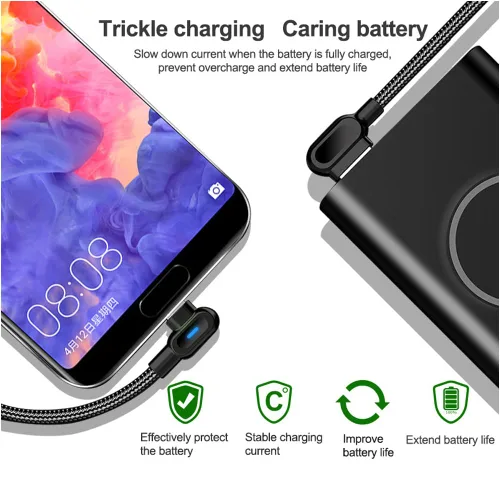 Vista 4 de Cable USB tipo C de sincronización en ángulo recto de 90 grados y carga rápida compatible con Redmi K40 Gaming Plus, Redmi K50 Esports Edition