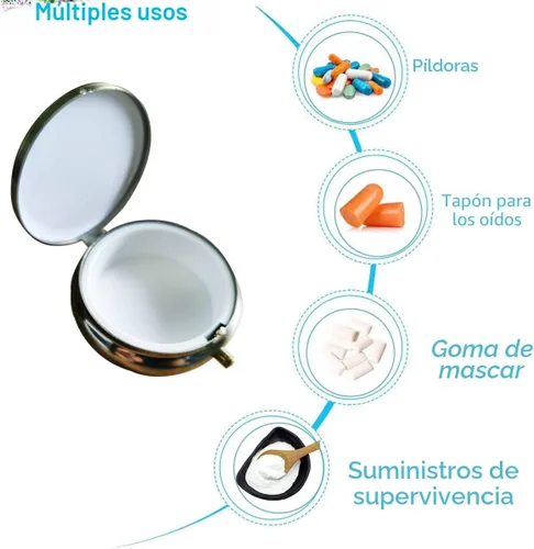 Vista 6 de Pastillero de bronce, organizador portátil de medicinas para bolsillo o cartera, soporte decorativo de metal para vitaminas, pequeño contenedor