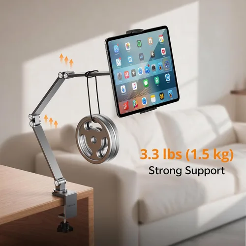 Vista 14 de LULULOOK Soporte para tablet iPad para escritorio, aluminio resistente giratorio de 360° y soporte plegable para Kindle para cama, soporte para iPad