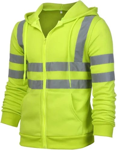 Vista 3 de Sudadera con capucha reflectante de color sólido para hombre, de manga larga, holgada, de alta visibilidad, con capucha de seguridad