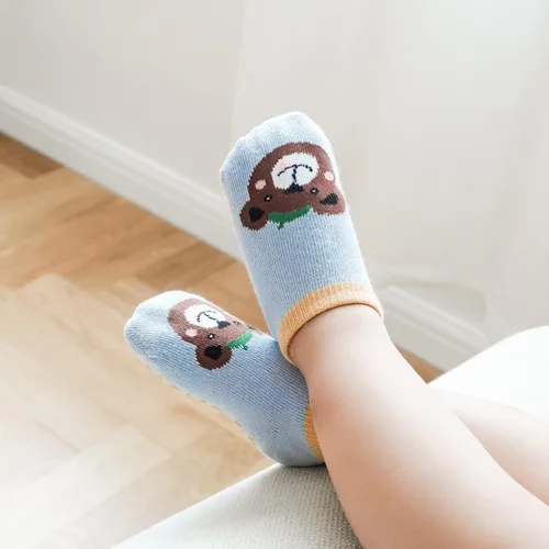 Vista 2 de Calcetines tobilleros antideslizantes para bebé, paquete de 12 para niños y niñas, calcetines de algodón para bebés Animal1