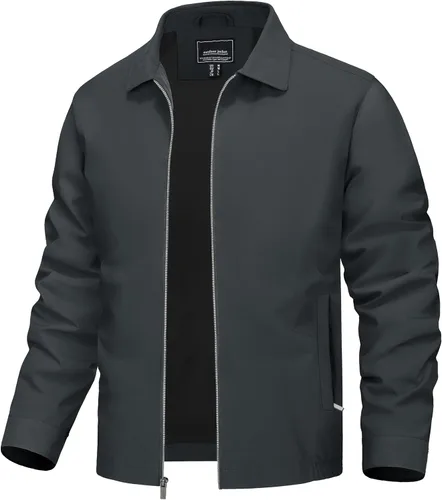 Vista 14 de TACVASEN Chaqueta Cortavientos Ligera para Hombre con Cremallera Completa Cuello Plegable Chaquetas Abrigo Casual Ligero con Bolsillos con Cremallera