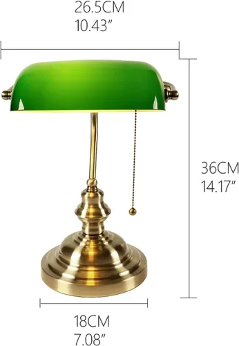 Vista 2 de Bankers - Lámpara de escritorio con interruptor de cadena, lámparas de escritorio con pantalla de vidrio verde, lámpara tradicional de biblioteca