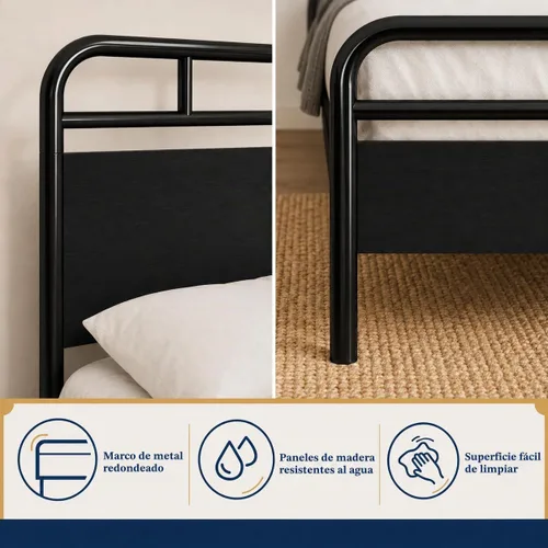 Vista 4 de Allewie Base de cama de plataforma de tamaño completo con cabecera y pie de cama de madera, soporte de 13 listones de metal resistente Roble negro