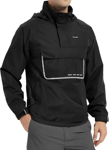 Vista 8 de KUTOOK Chaqueta impermeable para hombre con capucha reflectante, rompevientos, ligera, transpirable, con bolsillos