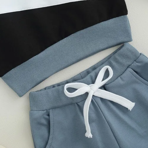 Vista 6 de BeQeuewll Ropa para bebé niño de otoño e invierno, 2 piezas, bloque de color, sudadera y pantalones con cuello redondo
