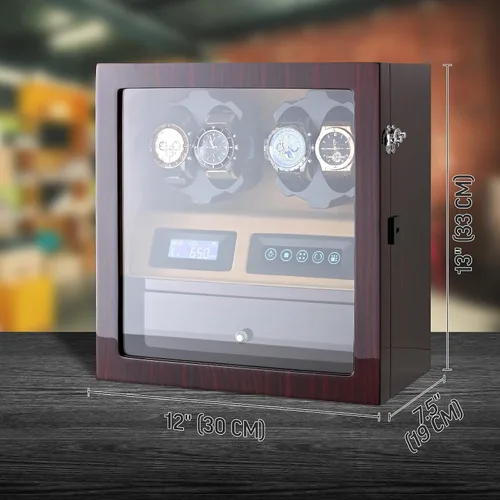 Vista 7 de Enrollador de 4 relojes con espacio de almacenamiento de 5 relojes, pantalla LCD, control táctil y luz