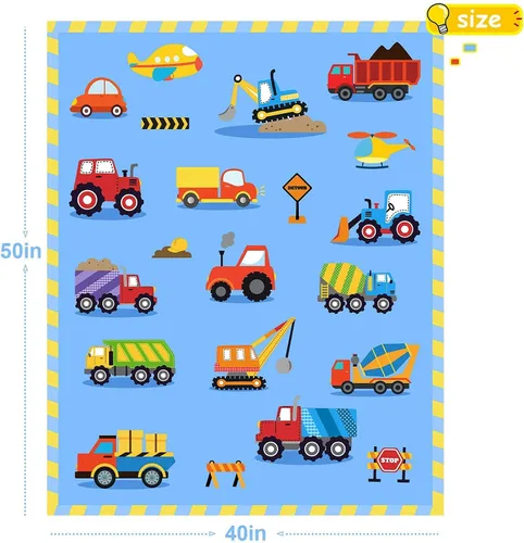 Vista 2 de BOOPBEEP Manta de construcción para niños y niñas, manta ligera para bebés, niños, linda manta suave y pequeña para automóvil, cómoda manta
