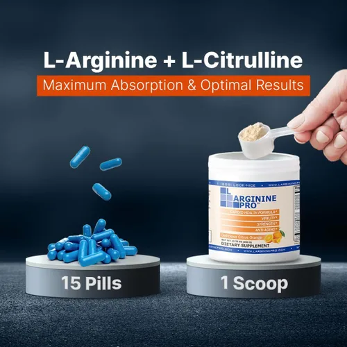 Vista 8 de L-ARGININA PRO 5,500mg de L-Arginina Plus L-Citrulina 1,100mg Polvo Naranja para Mezclar en Bebidas Suplemento para Aumentar la Producción