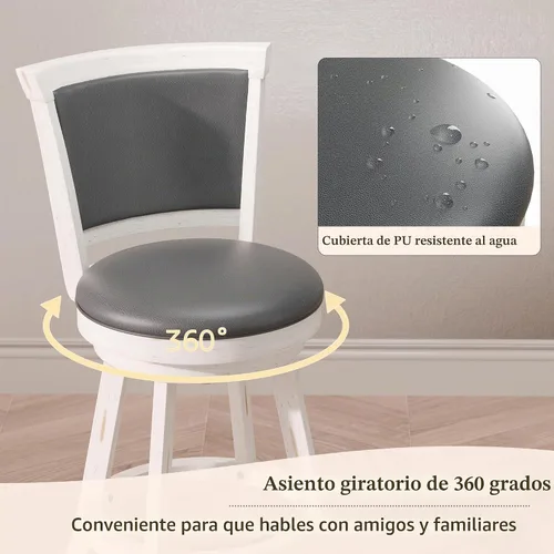 Vista 3 de Juego de 4 taburetes de bar, taburetes de bar de 30 pulgadas de Blanco antiguo