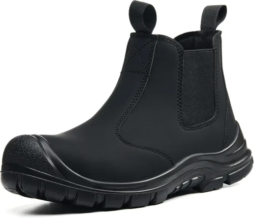 Vista 12 de Botas con punta de acero para hombres y mujeres, botas de trabajo sin cordones para la construcción Caqui