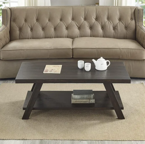 Vista 6 de Roundhill Furniture Athens - Mesa de centro de madera replicada contemporánea en acabado negro