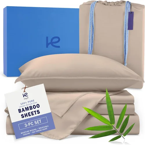 Vista 18 de Kickoff - Juego de sábanas de bambú de viscosa de tamaño individual, 3 piezas, 100% viscosa de bambú orgánico, juego de sábanas refrescantes