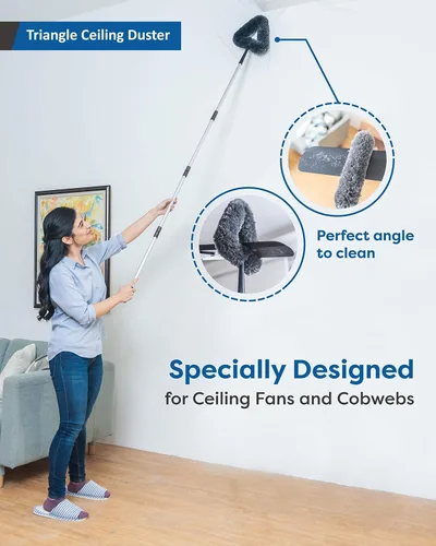 Vista 5 de Kit de plumero de plumas con poste de extensión de 5.6 pies, 4 cepillos de polvo para limpiar el ventilador de techo de pared del hogar, telaraña