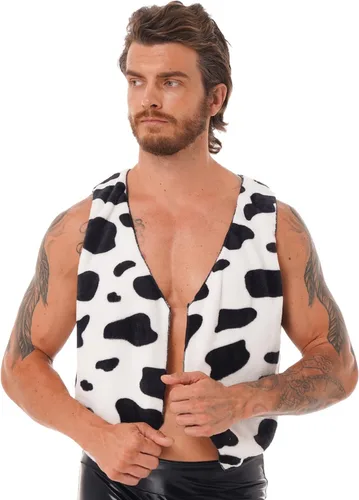 Vista 4 de Chaleco de abrigo sin mangas con estampado de vaca para hombre, chaleco hippie para Navidad, Halloween, disfraz de vaquero