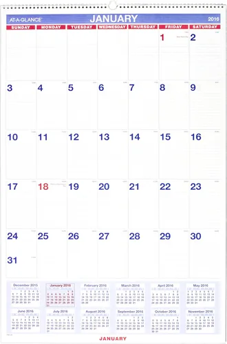 Vista 2 de AT-A-GLANCE Calendario mensual de pared 2016, 20 x 30 pulgadas (PM4-28)