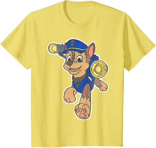 Vista 88 de Paw Patrol Chase Character Patch - Camiseta negra de manga corta con cuello redondo y ajuste clásico, talla S Negro