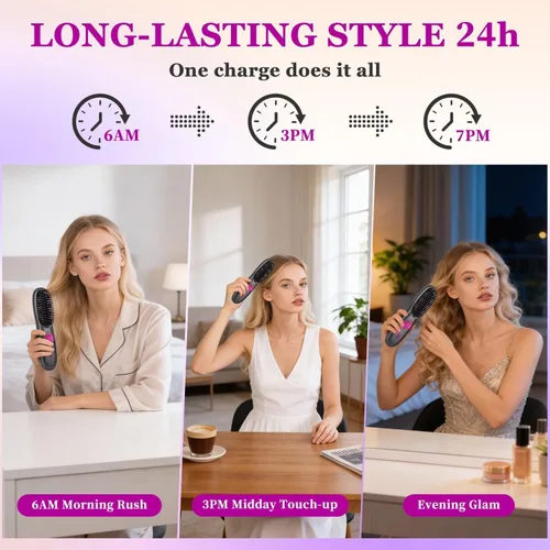 Vista 6 de Go Brush Pro para cabello corto, cepillo alisador de cabello mejorado 2026, cepillos alisadores inalámbricos portátiles para viajes, calentamiento