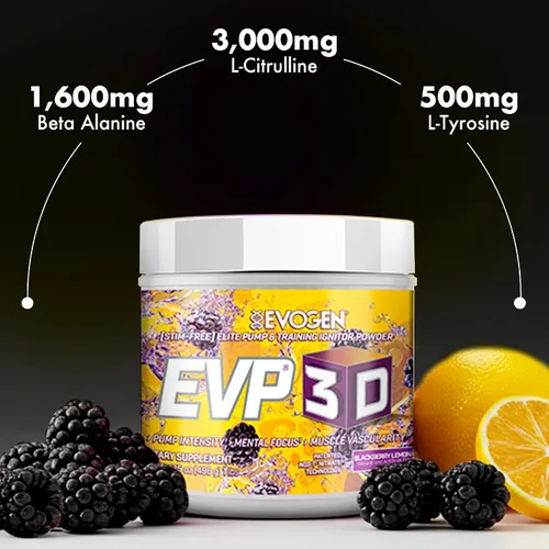 Vista 5 de Evogen EVP-3D Stim-Free Pre-Workout BlackBerry Lemonade 40 porciones