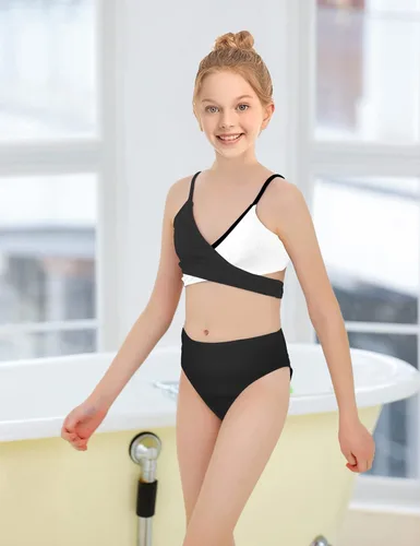 Vista 8 de Aulyffo Conjunto de bikini para niñas, traje de baño de dos piezas, traje de baño cruzado para niñas