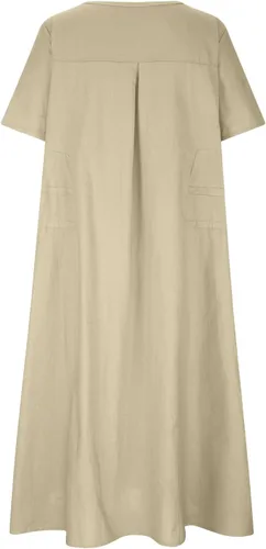 Vista 6 de XUNRYAN Vestidos de lino 2023 para mujer, vestido midi holgado casual de verano por debajo de la rodilla, holgado, holgado, cómodo, vestido de playa