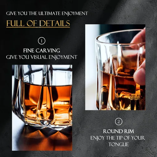 Vista 5 de Old Fashioned - Juego de vasos de whisky de cristal de 6 a 12 onzas, vasos de whisky de lujo para beber bourbon, whisky escocés, cócteles, coñac