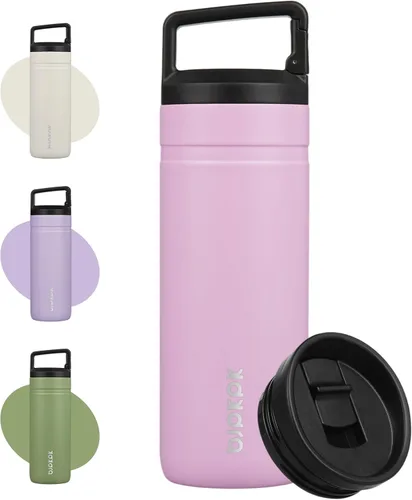 Vista 23 de BJPKPK - Botella de agua aislada con 2 tapas, vaso/taza de viaje de acero inoxidable de 20 onzas con aislamiento al vacío de doble pared, taza