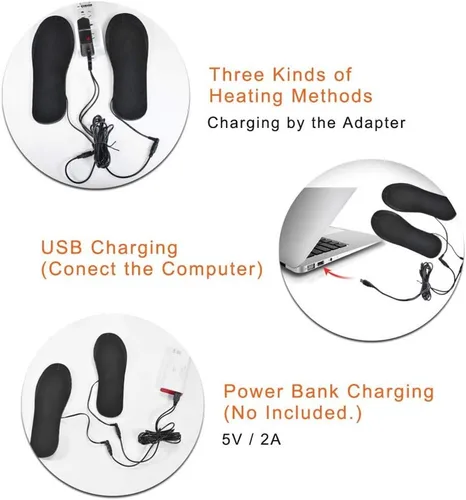 Vista 3 de Almohadillas térmicas recargables por USB, plantillas térmicas eléctricas personalizables para exteriores, camping, esquí, caza, calentadores