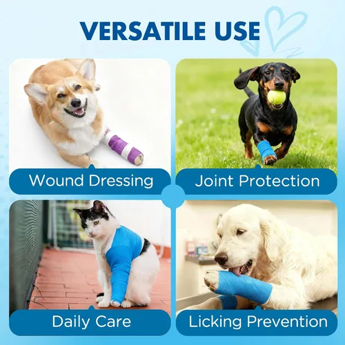 Vista 7 de Lotfancy 10 rollos de envoltura veterinaria autoadhesiva, vendaje cohesivo de 2 pulgadas para el cuidado de heridas, cinta elástica para mascotas