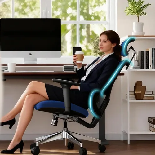 Vista 2 de Silla de oficina ergonómica, silla de escritorio de respaldo alto con apoyabrazos 4D, silla giratoria reclinable de 135° con bloqueo de inclinación