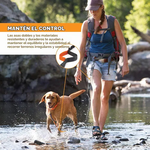 Vista 7 de Tuff Mutt Correa de cintura manos libres para perros para caminar, correr y hacer senderismo, clip de mosquetón, cinturón ajustable con doble asa