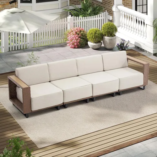 Vista 16 de Bonzy Home Patio sofá de 3 plazas, sofá seccional al aire libre de mimbre
