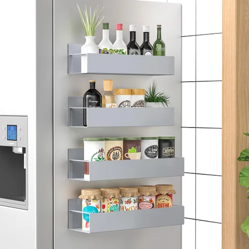 Vista 27 de HuggieGems Paquete de 6 organizadores magnéticos de almacenamiento de especias para refrigerador y horno, organizadores negros para nevera