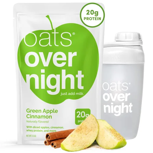 Vista 8 de Oats Overnight - Manzana verde canela - Batido alto en proteínas, bajo en azúcar para desayuno, sin gluten, alta fibra, avena sin OMG
