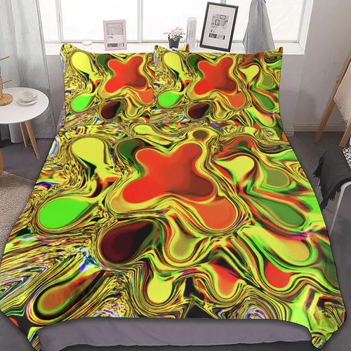Vista 28 de Juego de 3 piezas de edredón neón que brilla en la oscuridad, funda de almohada de microfibra con cremallera para cama matrimonial, Queen