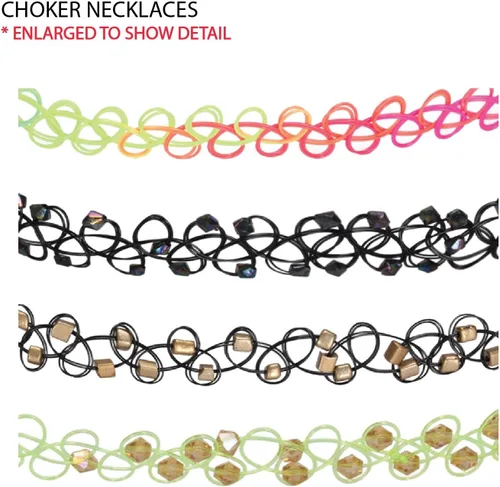 Vista 6 de BodyJ4You 12PC Tattoo Choker Necklace for Women - 90s Choker Necklaces Y2K Fashion Trendy Vintage - Emo Black Choker Rainbow Pink White Purple Neon
