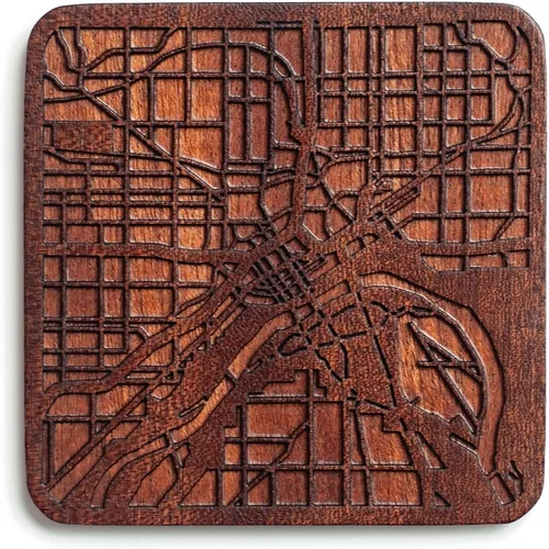Vista 40 de Posavasos Amsterdam Map by O3 Design Studio, 1 pieza, posavasos de madera Sapele con mapa de la ciudad, hecho a mano, varias ciudades opcionales
