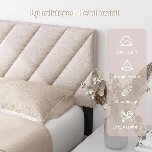 Vista 8 de KOMFOTT - Cabecera tapizada en tela de lino para cama tamaño Full/Queen, cabecera rectangular con patas de madera maciza y ancho ajustable, cabecera