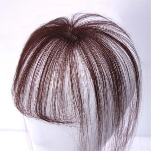 Vista 4 de Mini cabello humano claro clip en parte superior recta con flecos postizo con sienes negro y marrón