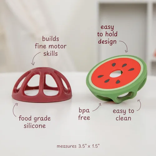 Vista 2 de Mordedores de silicona de mangostán y sandía, juguetes de dentición para bebés, artículos esenciales para recién nacidos, diseño fácil de sostener