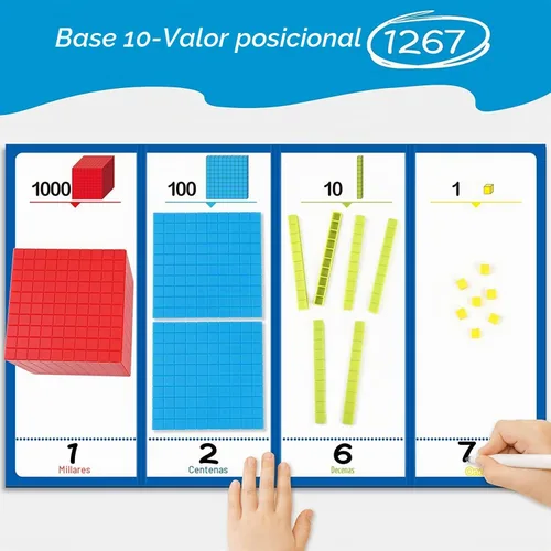 Vista 2 de Torlam 131 bloques base de diez bloques para matemáticas – Bloques de valor posicional, base de plástico, 10 manipuladores matemáticos de primer