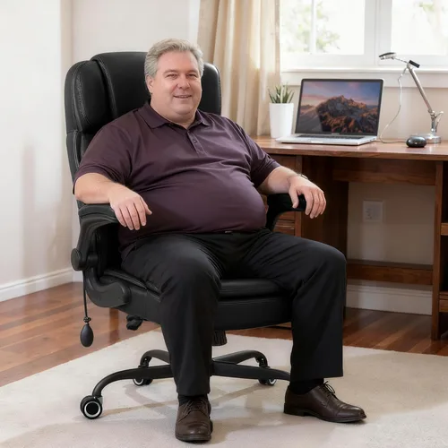 Vista 2 de Silla de oficina ejecutiva grande y alta de 450 LBS con brazo abatible, silla de escritorio de computadora de cuero PU resistente, cómoda silla